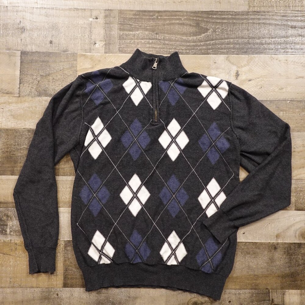 BKE Argyle Quarter Zip Sweater Men’s XL Gray Blue Classic Preppy Cotton BUCKLE